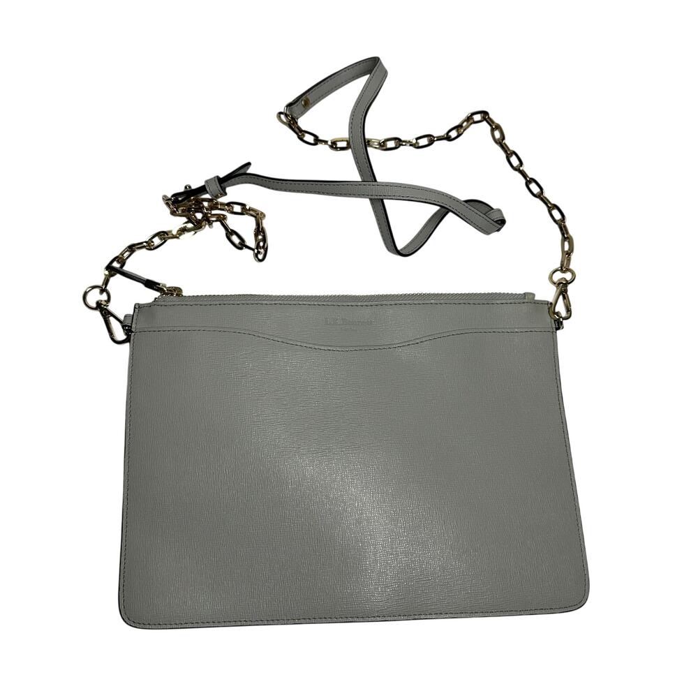 LK Bennett Rachel Leather Pouch Crossbody Mist Gray Chain Purse